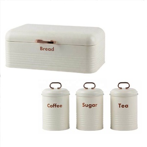 Galvanized Metal <strong>Design</strong> Retro Bread <strong>Bin</strong> with 3 Piece Matching Canister Set Bread Box Tea Coffee Sugar Storage Container Set - Product Image 6