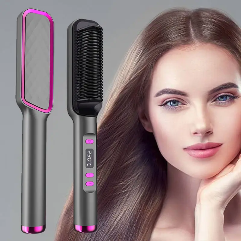 プロの電気ホットヘアストレートナーブラシコームplancha de cabelloプロの加熱ストレートナーコーム