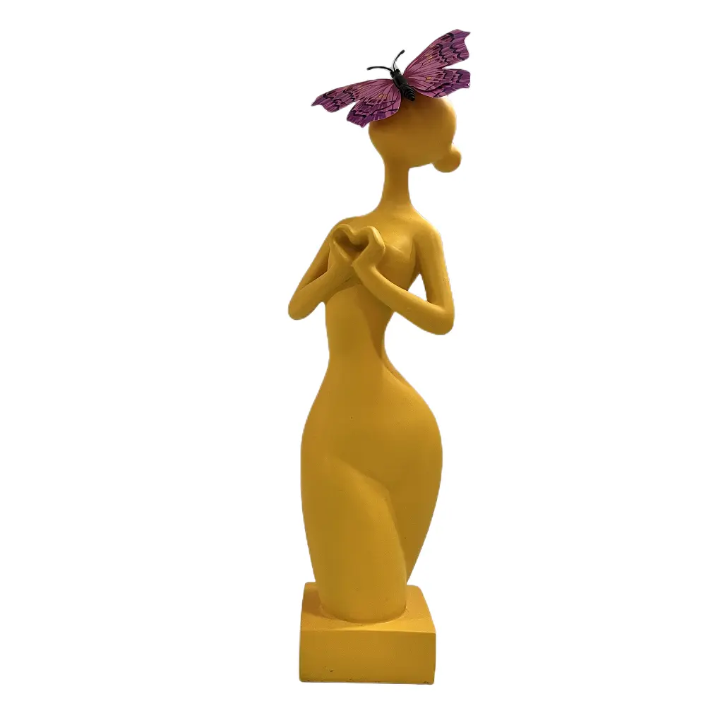 Estátua feminina grande e fofa, ornamento em resina para decoração de casa, artesanato, estátuas de mulheres em cores puras e sexy com ímã de borboleta, 360g