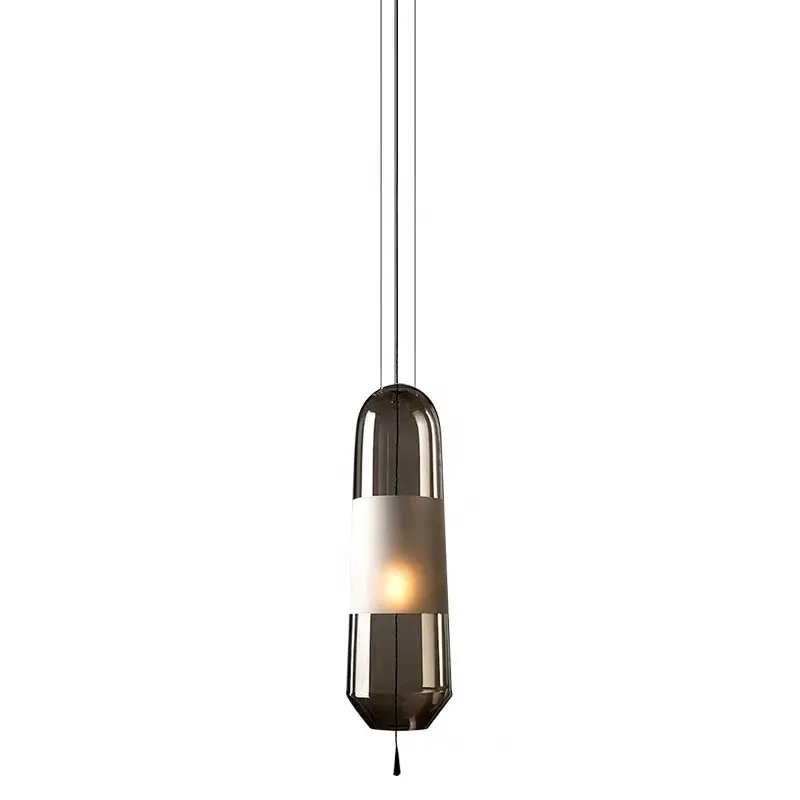 Современный подвесной светодиодный светильник E27 со стеклянным абажуром, лампа для столовой, ресторана, металлическая верхняя Подвесная лампа для кухни, бара, барной стойки