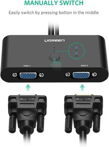 UGREEN-Interruptor de salida VGA 2 en 1, conmutador de Audio y vídeo de 2 puertos con botón de interruptor Manual, compatible con 1920x 1080p @ 60Hz para Monitor de TV y PC - Product Image 6