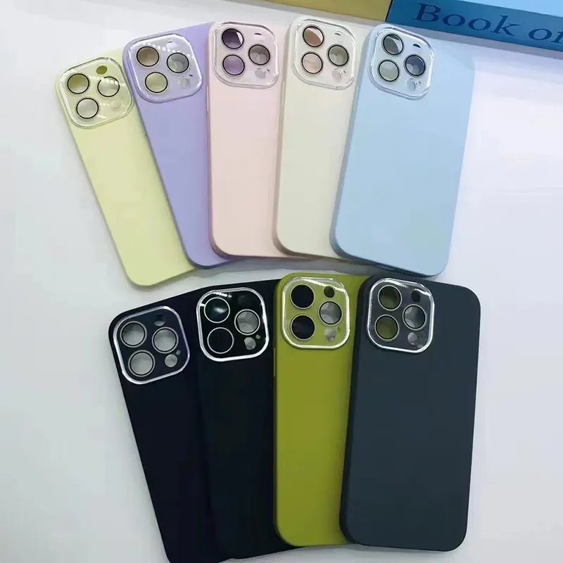 Funda protectora de silicona para teléfono con lente de cristal pequeña para iPhone 15 pro Max