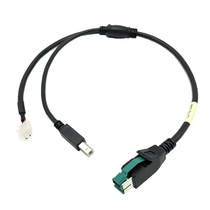 Cabo de impressora USB de 8 pinos macho para B, conjunto de cabos 12V 24V alimentado para cabos de dados do sistema POS