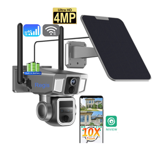 Regis Kamera CCTV tenaga surya lensa ganda 4G, 10X 4K penglihatan malam CMOS nirkabel luar ruangan PTZ keamanan sistem lampu sorot kompatibel dengan kartu Sim - Product Image 1