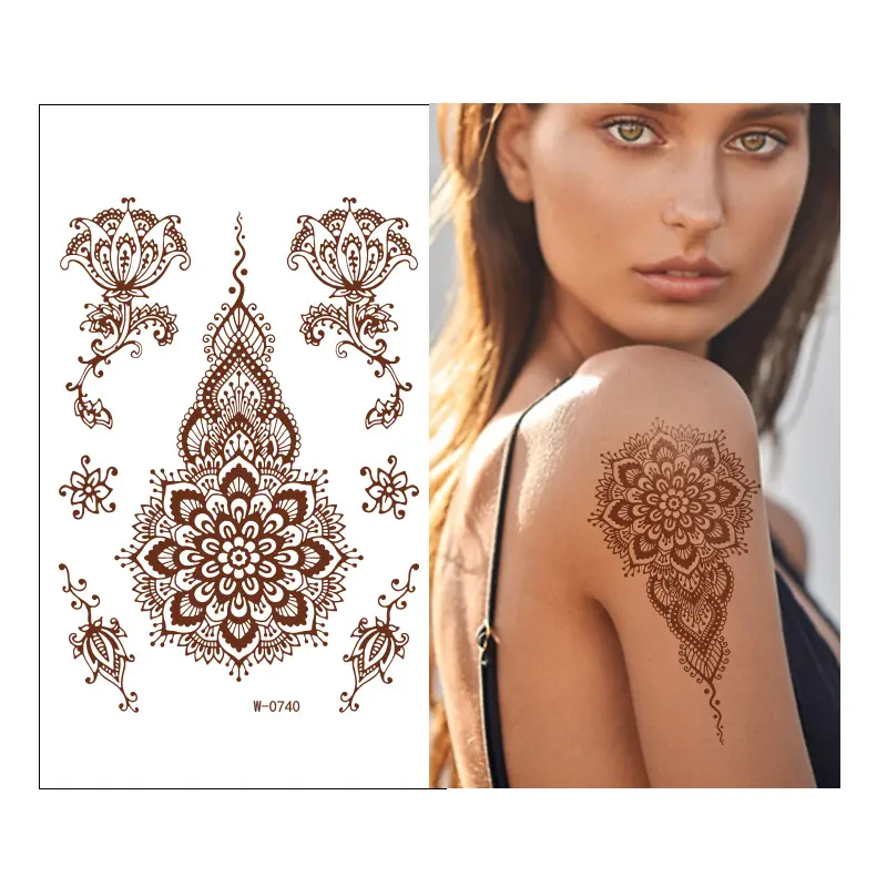 사용자 정의 섹시한 아름다움 디자인 빨간 아랍어 헤나 몸 문신 스티커 레이스 임시 스티커