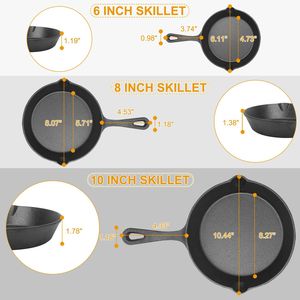 DB 3ピース鋳鉄調理器具セット6 \ "& 8 \" スキレットと10 \ "家庭料理に安全なノンスティックとオーブン - Product Image 2