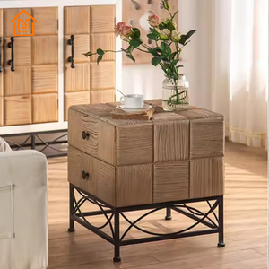 曼巴无结松木茶几，带抽屉矩形仿古实心客厅侧 - Product Image 6