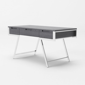HMS 63 Gray Silver Wooden Writing Desk with <strong>Three</strong> Drawers Portable Foldable <strong>Computer</strong> <strong>Table</strong> with Shelf <strong>for</strong> Office Use in Hotels - Product Image 2