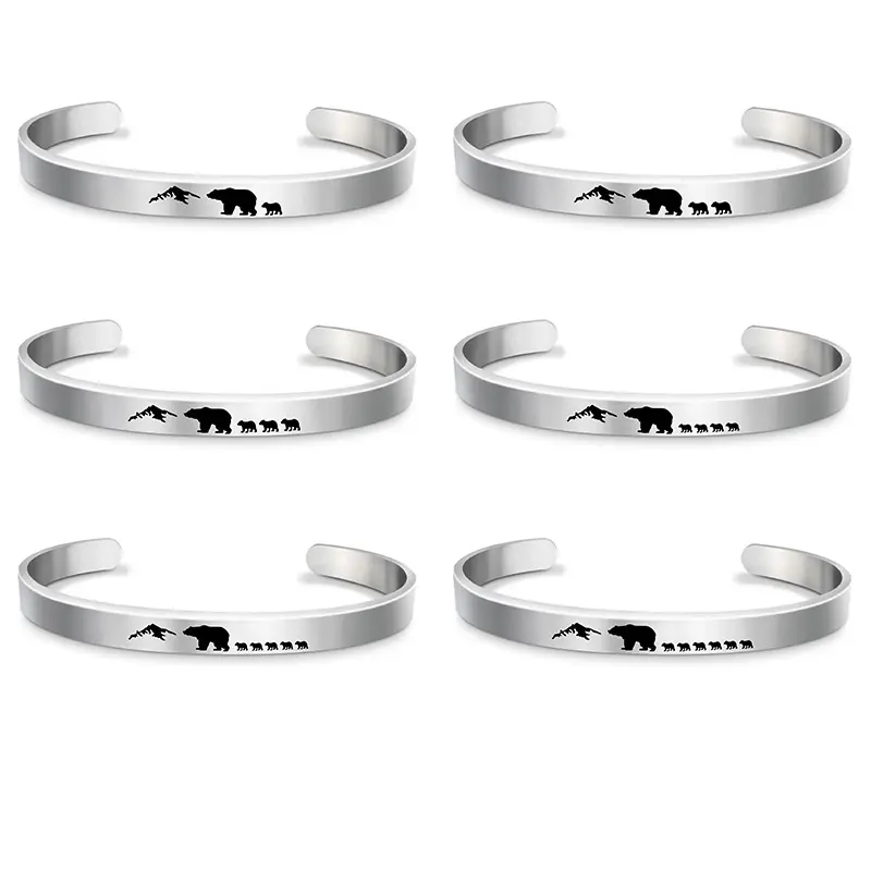 Ywganggu Papa Bear Custom Stainless Steel Bangle Bracelets Open Cuff Bangle Stainless Steel Jewelry Gift For Father`s Day