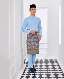 Müslüman erkekler Baju kusilk Melayu Slimfit kesme ipek modeli nakış Songket ve Baju Melayu Baju Raya