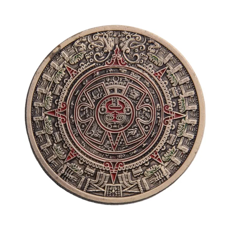 Calendario de cobre Maya azteca, moneda personalizada de México, América, mitos y leyendas, recuerdo esmaltado, monedas antiguas
