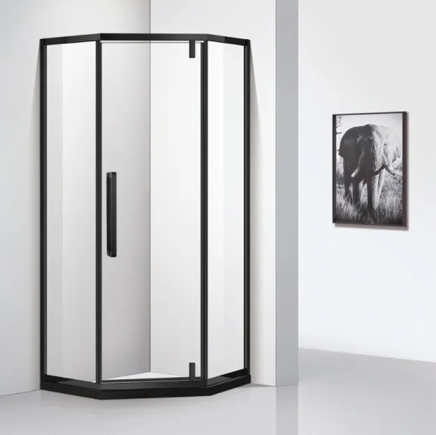 Eck badezimmer benutzer definierte rahmenlose 2-seitige Duschkabinen Duschkabine Einheit Glastüren Duschkabine mit schwarzem Scharnier