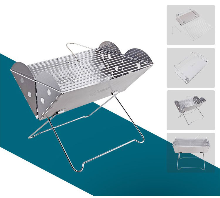 Outdoor camping stainless steel grill wood stove X folding portable BBQ grill