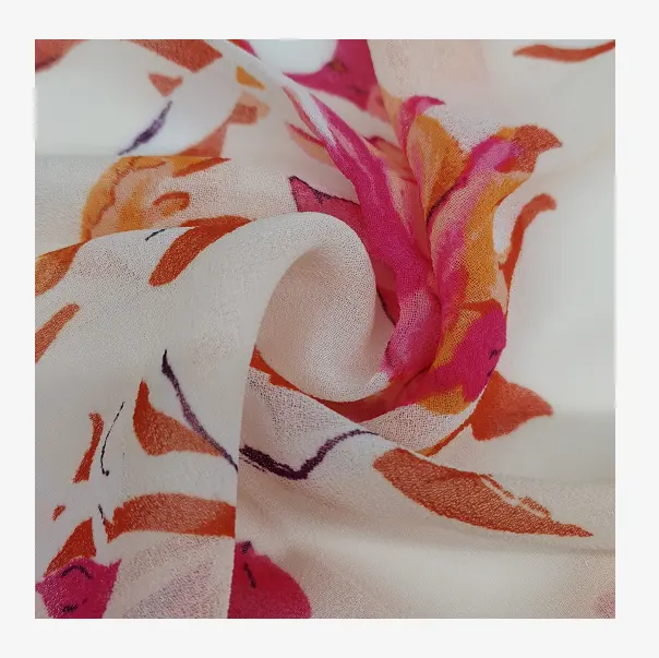 Tecido chiffon de seda composto para vestidos e saias 100% poliéster grande estampado de flores rosa