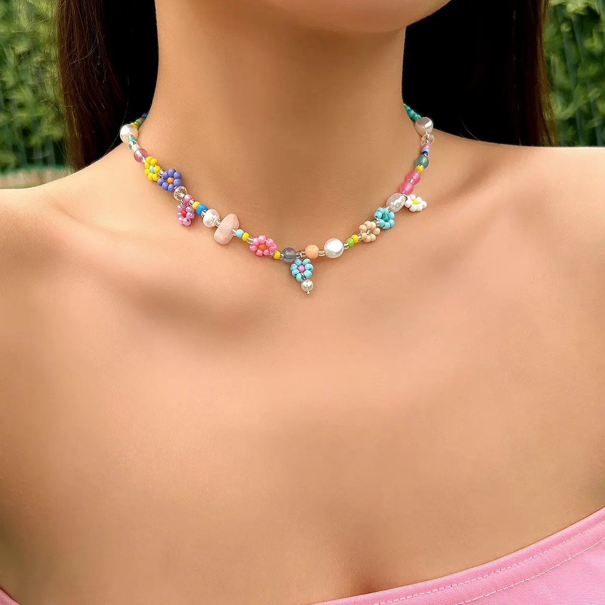 Модные модные ювелирные изделия Y2K в форме цветка из бисера ожерелье для женщин