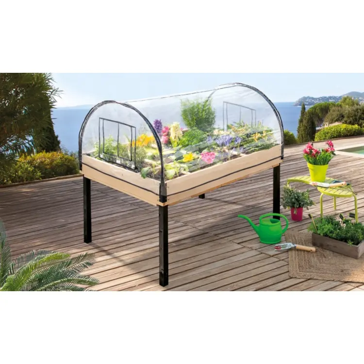 Cama de jardín elevada de buena calidad a precio barato, cama de jardín exterior con cubierta de invernadero