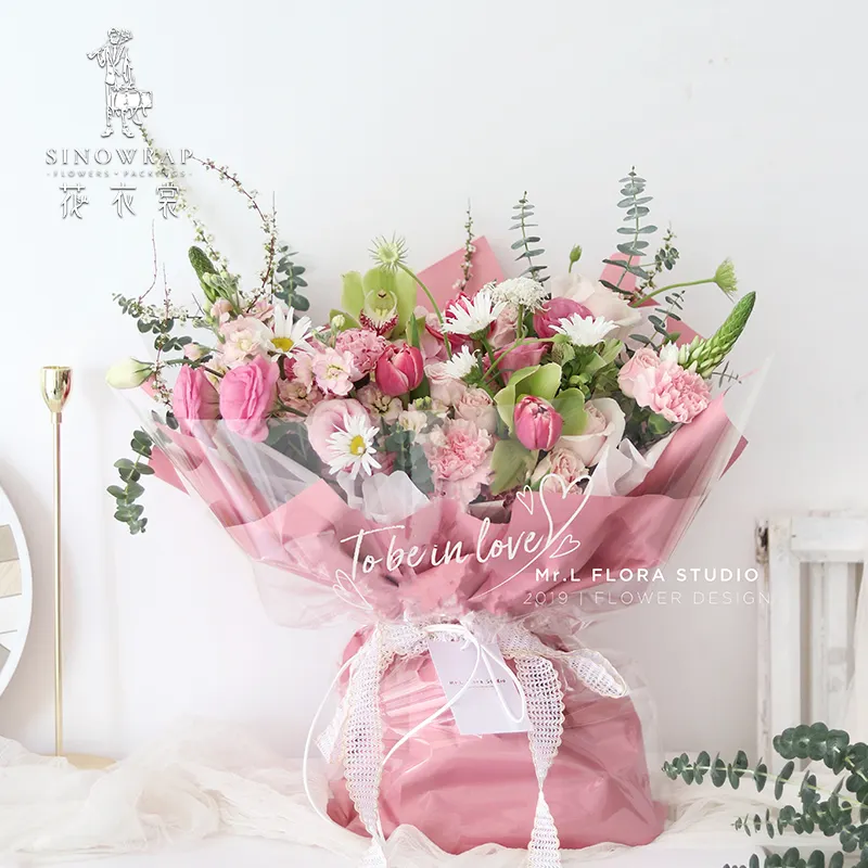 Papel de regalo de flores de celofán, resistente al agua, estilo romántico, gran oferta para el Día de San Valentín