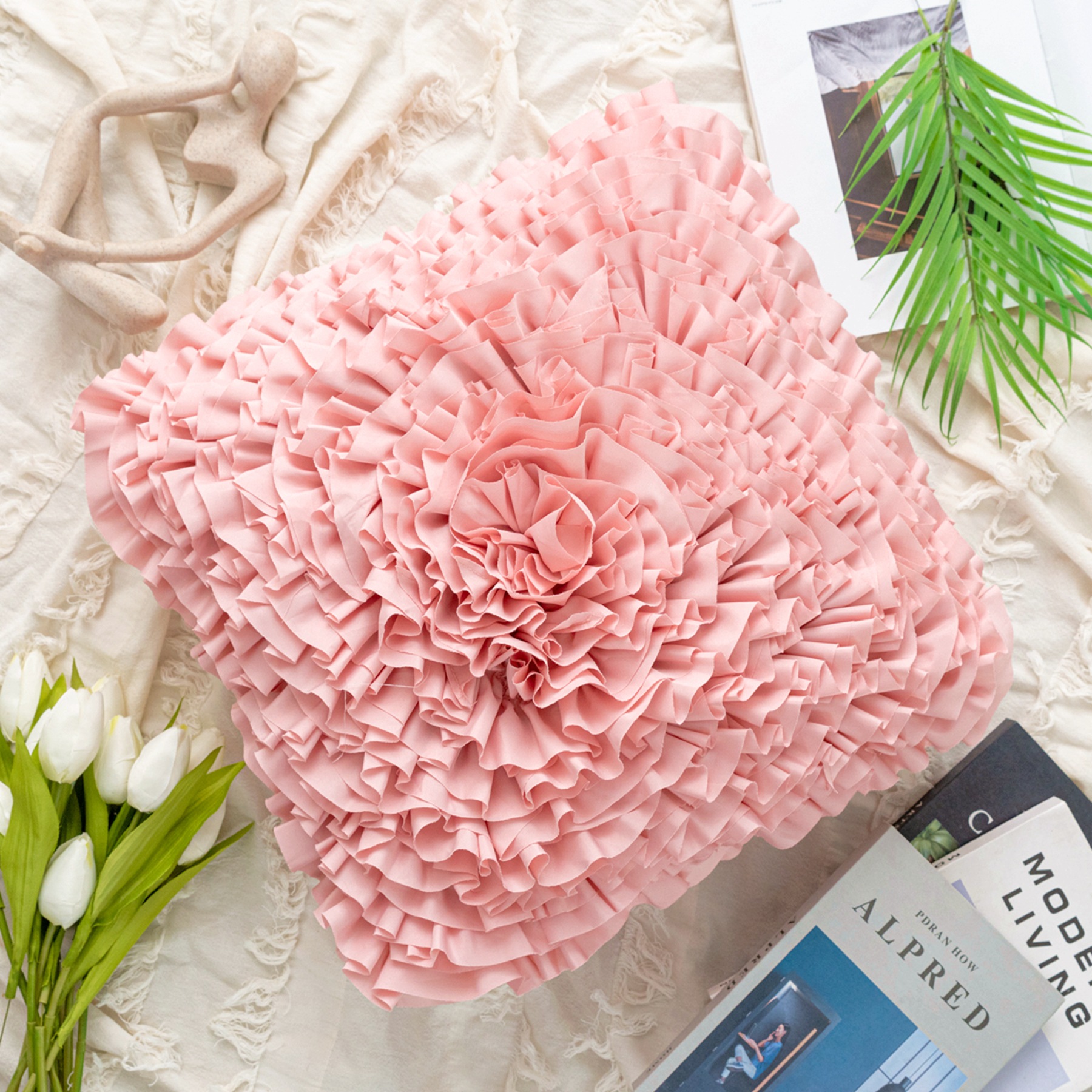 Assiette rose Flower Square-45*45cm (sans coussin