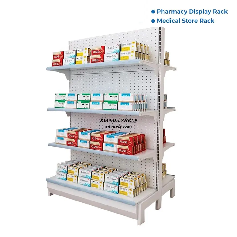 Low price white color pharmacy medical retail display shelves