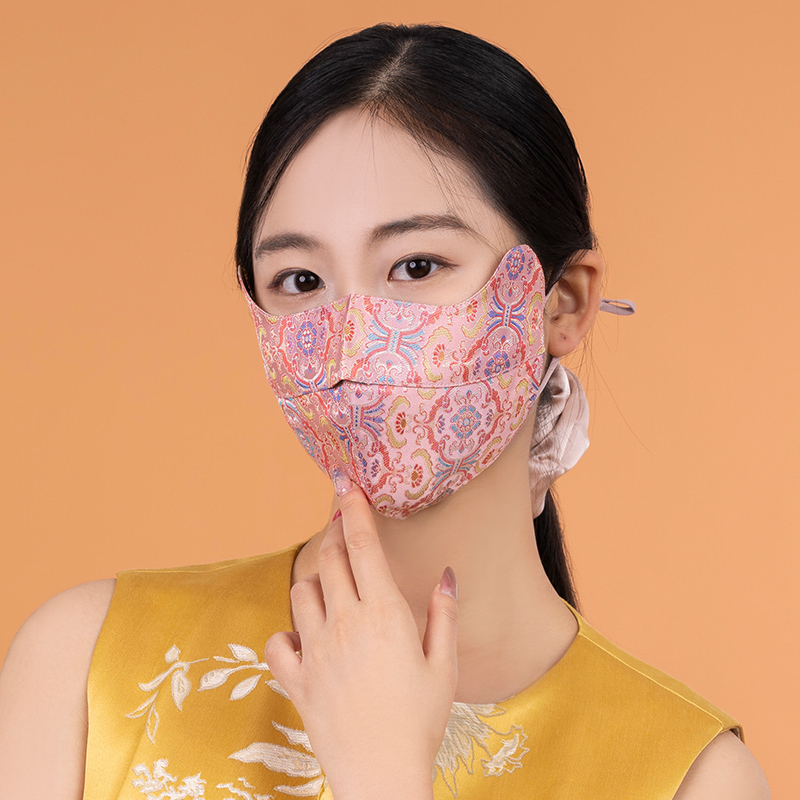100% Silk Song Brocade Mask - Pink Totem