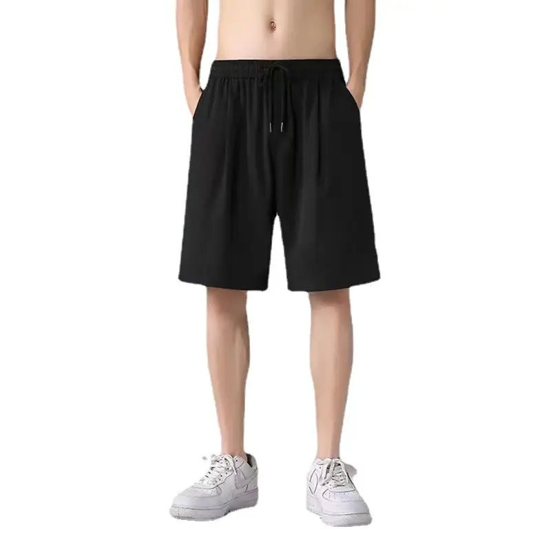 Shorts de seda gelo fino para homens de meia-idade, calças casuais de verão verde de secagem rápida em cinco minutos, compra em grupo