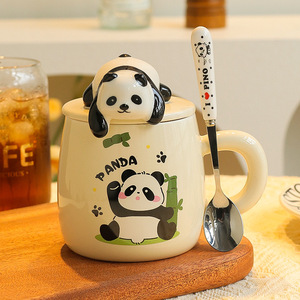 NEWELL sevimli karikatür üç boyutlu Panda seramik kapaklı kupa kaşık Ins büyük kapasiteli içme fincan - Product Image 6