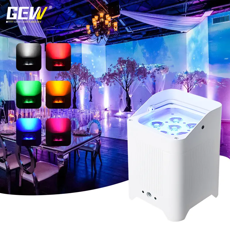 أضواء GEVV اللاسلكية RGBWA بالأشعة فوق البنفسجية 6x18w مزودة ببطارية تعمل بالليد تضيئ أثناء حفلات الزفاف مع DJ بار