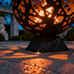 Châu Âu Mỹ Nghệ Thuật Sphere Sắt Lửa <span class=keywords><strong>Pit</strong></span> Với Mô Hình Cây Cutout Gỗ Ngoài Trời Đốt Lò Sưởi Cho Sân Vườn Patio - Product Image 5