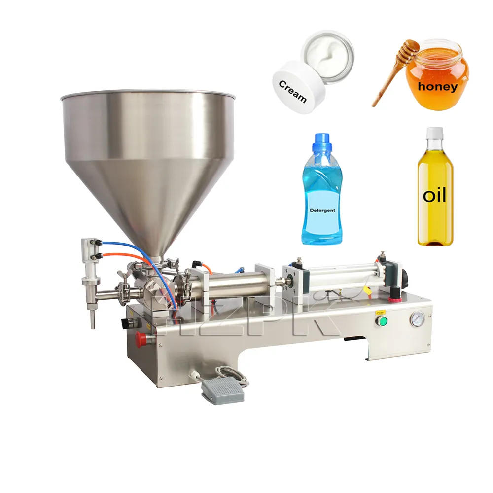 HZPK semi automatic small piston beverage honey shampoo cosmetic plastic water bottle liquid paste packing and filling machine