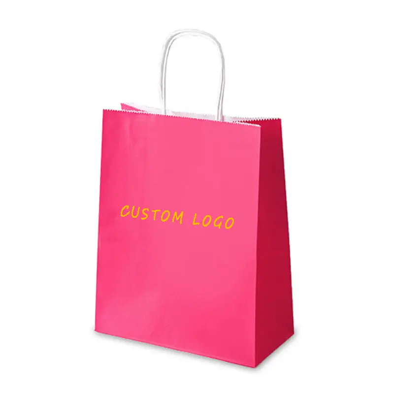 저렴한 가격 주문 크래프트 핑크 쇼핑 종이 가방 속옷 의류 양말 쇼핑 종이 가방 손잡이와 함께 배송 준비