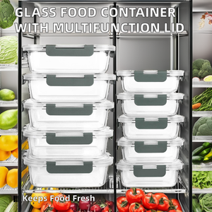 Contenedor de almacenamiento de alimentos de vidrio de borosilicato Rectangular moderno de 650ml con capacidad de tapas de PP multifunción tallada - Product Image 2