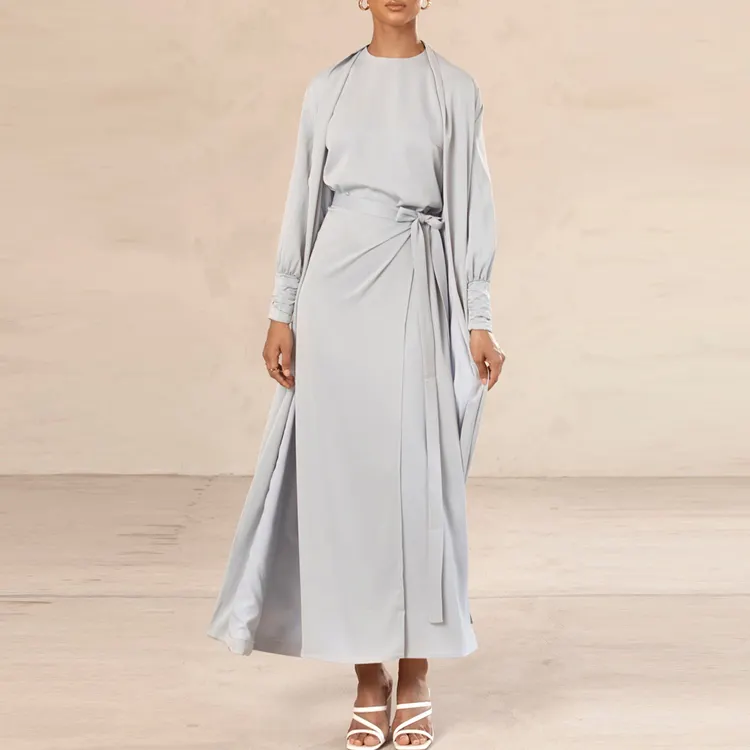 Женский Атласный халат 2023 Дубай, мусульманское платье из 2 предметов