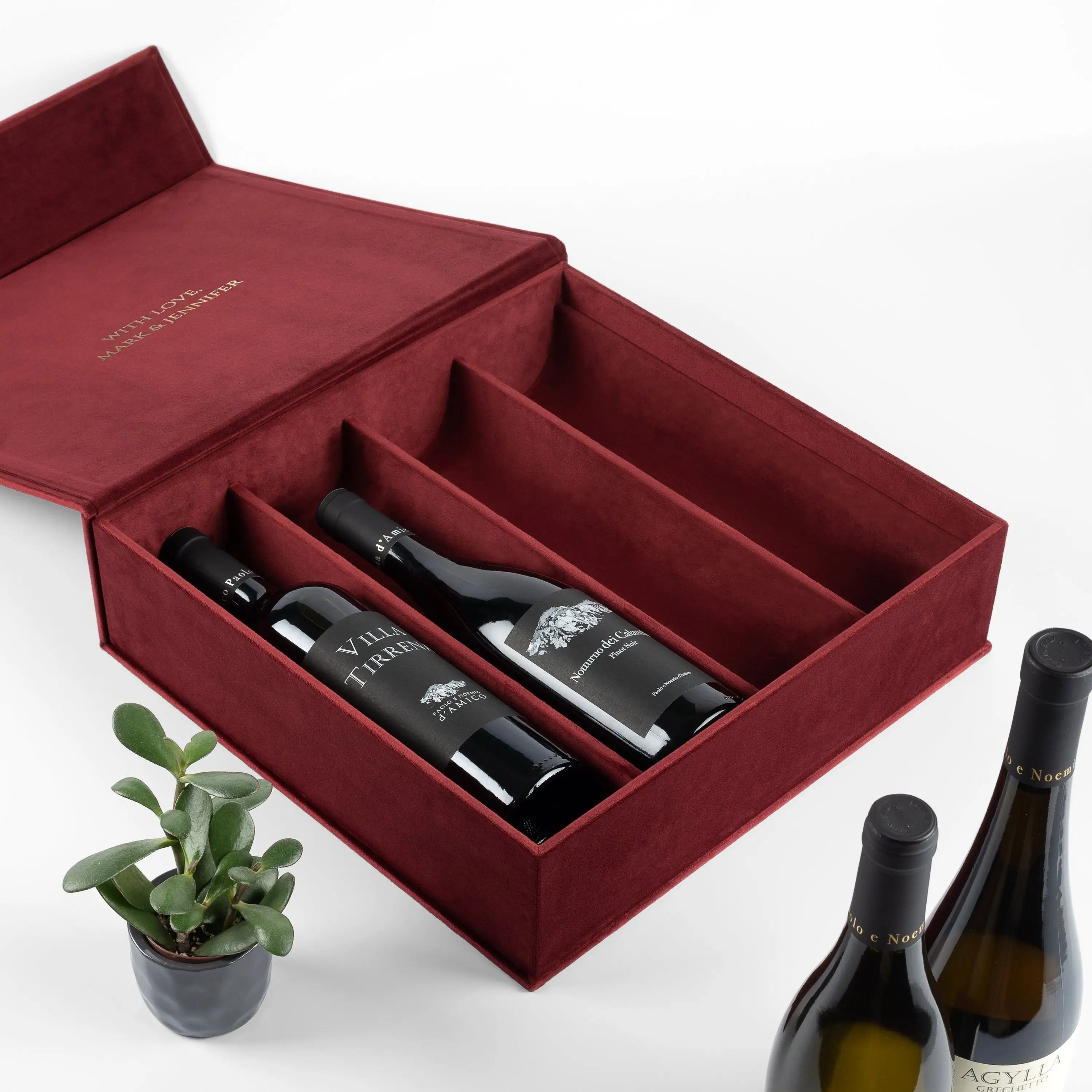 Fabbricazione regalo di vino con magnete scorrevole fiore di lusso personalizzato, scatole di imballaggio con finestra trasparente/tessuto tipo conveniente 6 bottiglie/
