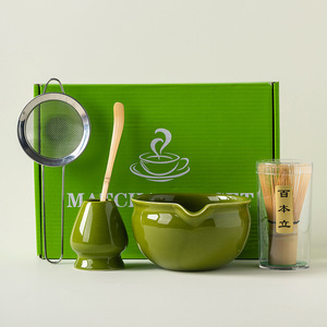 新款促销日本茶具5件套创意绿色礼品盒竹抹茶打蛋器宋代抹茶套装