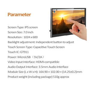 RTS 7 pollici IPS HD schermo tattile capacitivo 1024x Display 600 con altoparlanti per Raspberry Pi 5 /4 modello B/3B/3B Jetson Nano PC - Product Image 2
