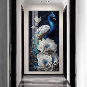Lüks tavuskuşu sanat ev dekor tuval Modern baskılar duvar sanatı tuval lord krishna kristal porselen boyama LED ışık - Product Image 4