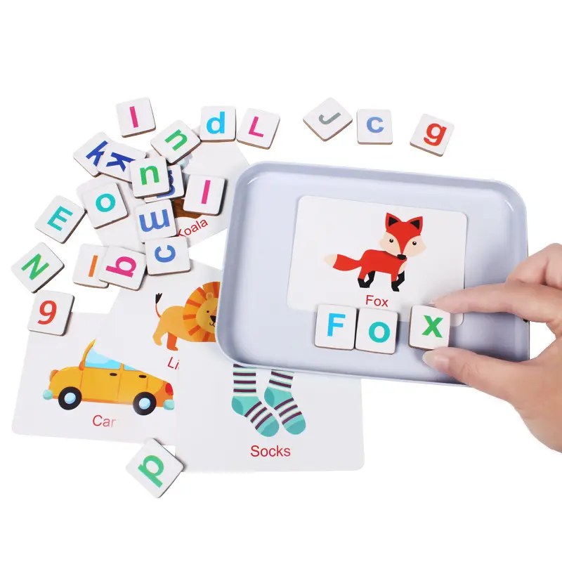 Animal Digital tiempo signos tarjeta alfabeto cartas Montessori de madera imán reconocer palabra rompecabezas niños rompecabezas Juguetes