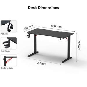 Escritorio compacto G24 con escritorio de fibra de carbono, mesa de juego de ordenador de altura fija de metal con portavasos, gancho para auriculares para oficina en casa - Product Image 2