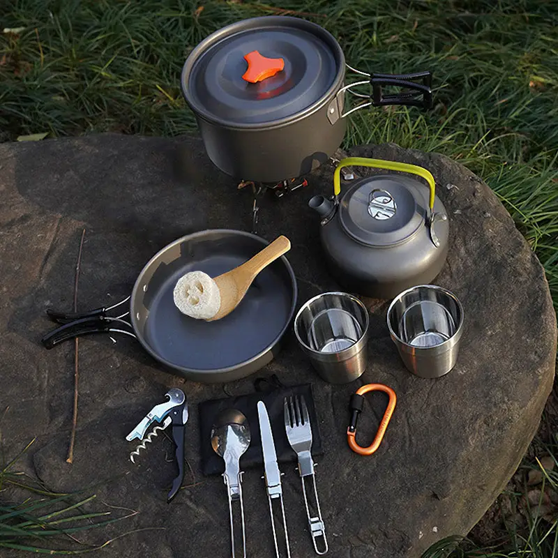 Winpolar 2-3 человек набор посуды для лагеря чайник для пикника альпинизма снаряжение для кемпинга набор для приготовления пищи сковорода горшок аксессуары для улицы