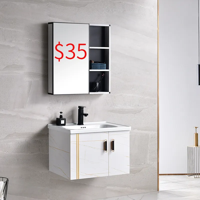 A buon mercato impermeabile di plastica pvc bianco armadietto specchio del bagno set set di lavaggio del bacino di lusso moderno mobili da bagno a parete armadio