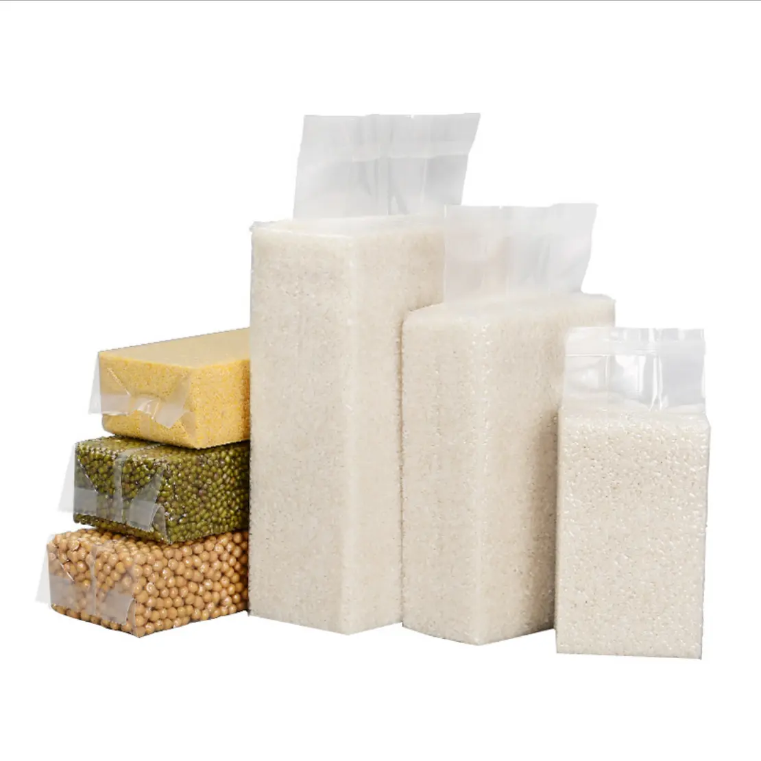 透明なプラスチック製のヒートシール可能な米レンガ食品包装真空袋米豆用混合穀物米包装袋