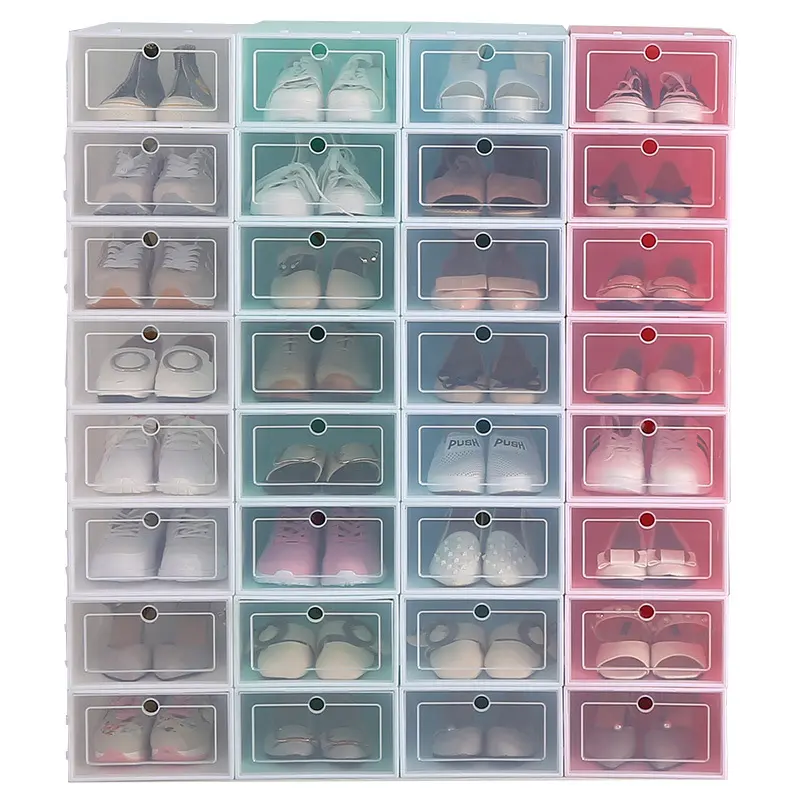 Organizador de sapatos colorido barato, caixa de armazenamento de sapatos transparente personalizada para casa