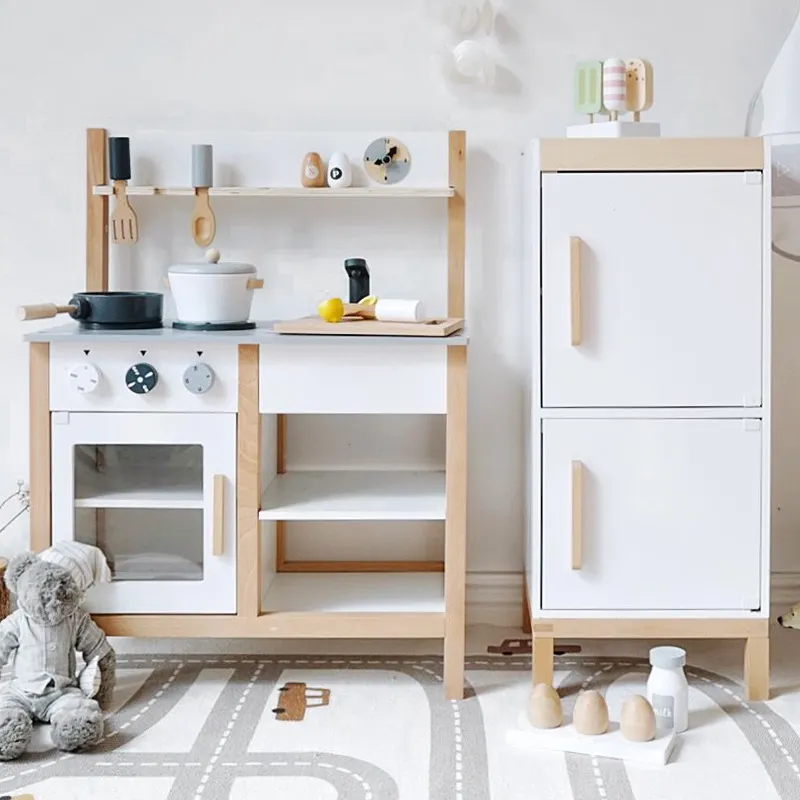 Mesa de cocina de simulación para niños y niñas, juego de juguetes húmedos de cocina de madera, juego de simulación, hogar, 2 uds.