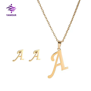 Altın kaplama titanyum çelik İngilizce alfabe saplama küpe kolye kolye yıldönümü için moda takı takım - Product Image 5