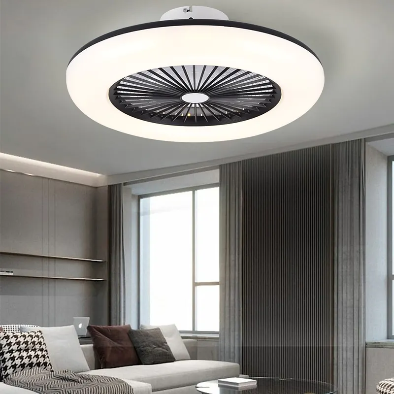 Moder 3 Color Dimming Black 21 Inch Led Ceiling Fan Lights Remote Control 1-6 Gears Adjustable Wind Speed For Bedroom