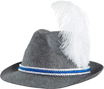 Allemagne hommes femmes carnaval logo personnalisé feutre gris bleu blanc oktoberfest costumes chapeau traditionnel avec plume