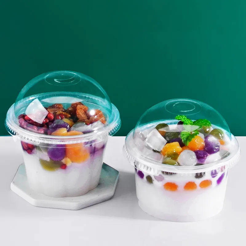 Gobelets transparents en plastique, pour crème glacée à usage unique, avec couvercles dôme, sans trou pour la crème glacée, Pudding au réfrigérateur et à la banane, pour la fête