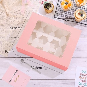 Toptan 2s 4s 6s 9s 12 delik beyaz Kraft pembe kağıt Cupcake ambalaj kutuları ile pencere