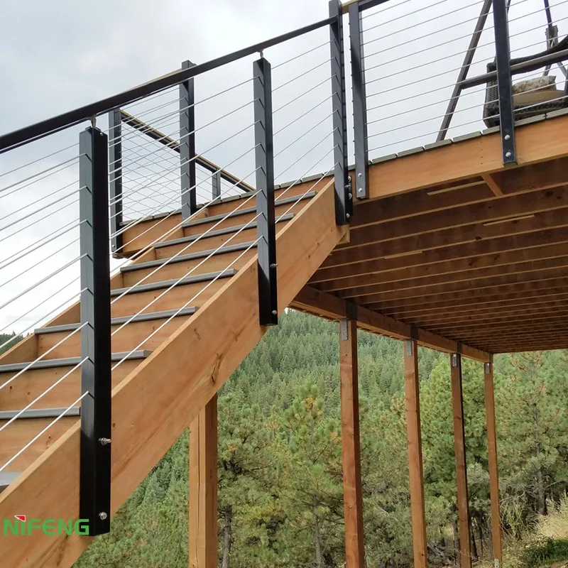 NIFENG corrimão de cabo de baixa manutenção varanda escada em aço inoxidável poste montado lateral preto corrimão ao ar livre