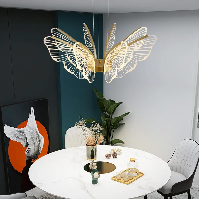 Venta caliente francés moderno minimalista creativo mariposa colgante luz para el hogar comedor dormitorio LED araña